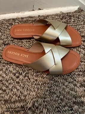 Jack Rogers Metallic Gold Crisscross Slide Slip In / On Sandals 8.5